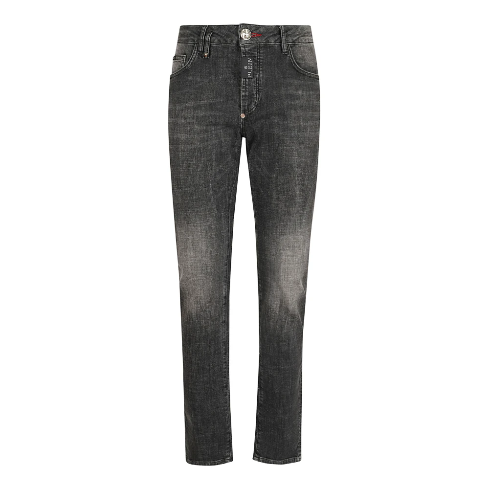 Philipp Plein Grijze Splash Straight Cut Denim Broek Gray Heren