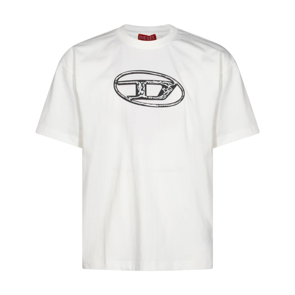 Diesel Wit Katoenen T-shirt met Frontlogo White Heren