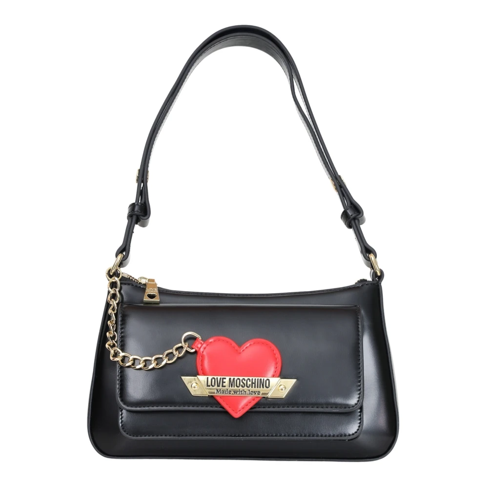 Love Moschino Zwarte schoudertas voor dames met rode hartbedel Black Dames