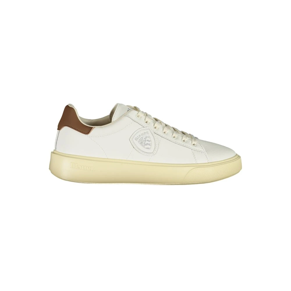 Blauer Men's White/Brown Leather Sports Sneaker With Accents