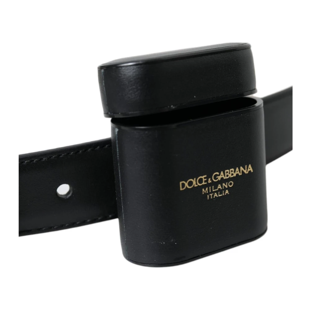 Dolce & Gabbana Zwarte leren Airpods-hoes met zilveren gesp Black Dames