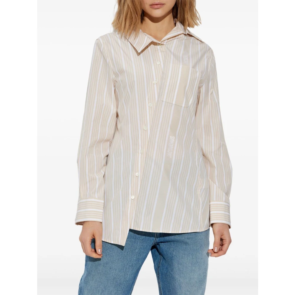 Jacquemus Geometrische Beige Shirt met Witte Strepen Beige Dames
