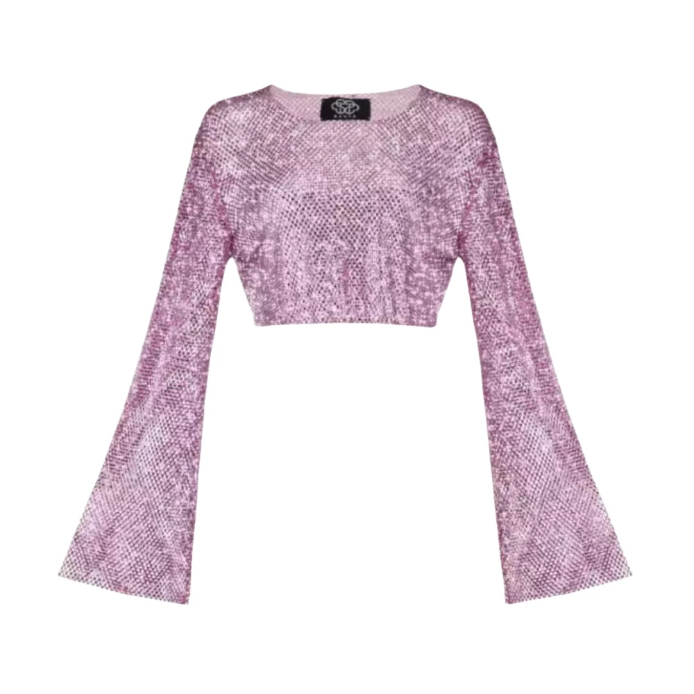 Santa Brands Roze Mesh Crop Top met kristalversieringen Pink Dames