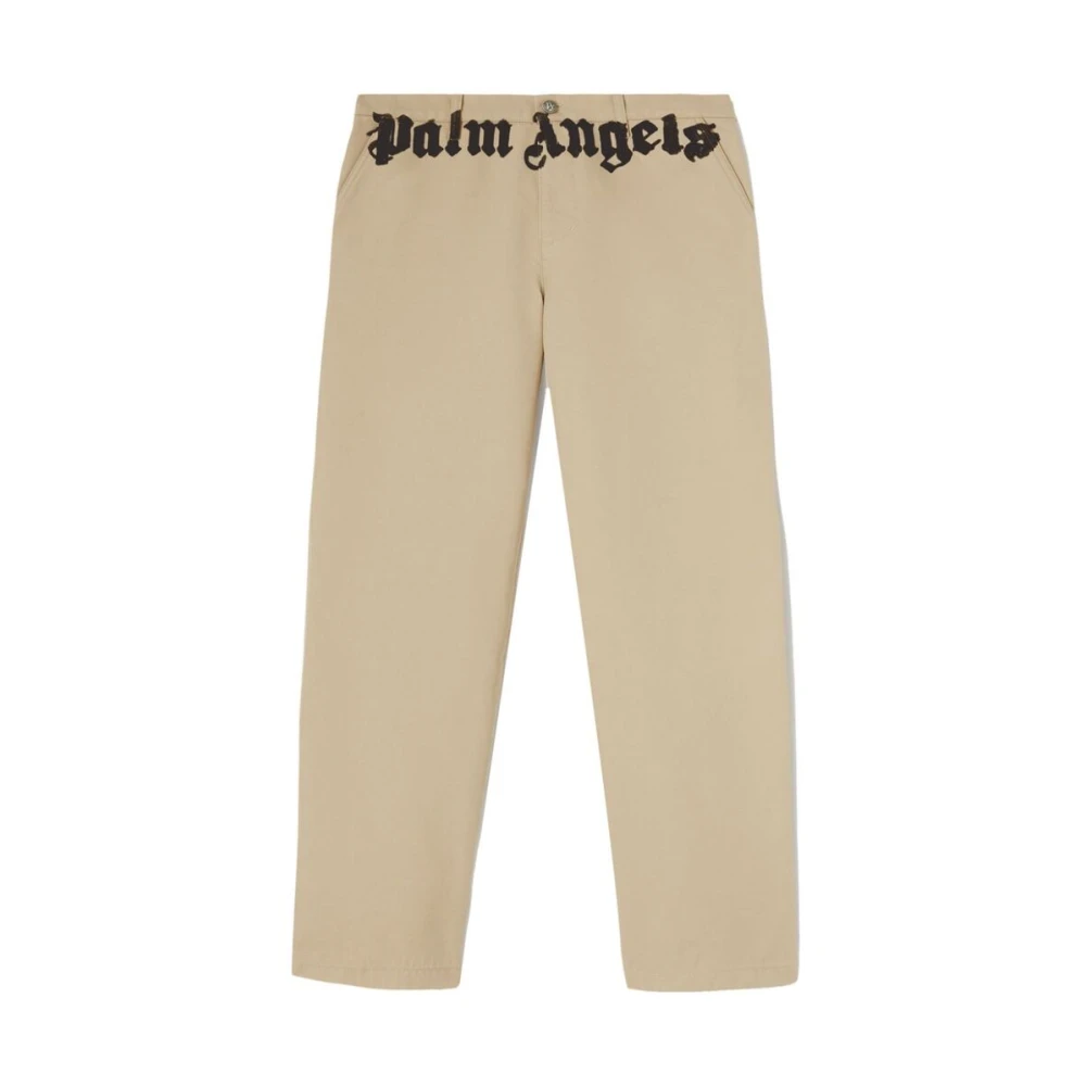 Palm Angels Beige Katoen Logo Print Rechte Pijp Beige Heren