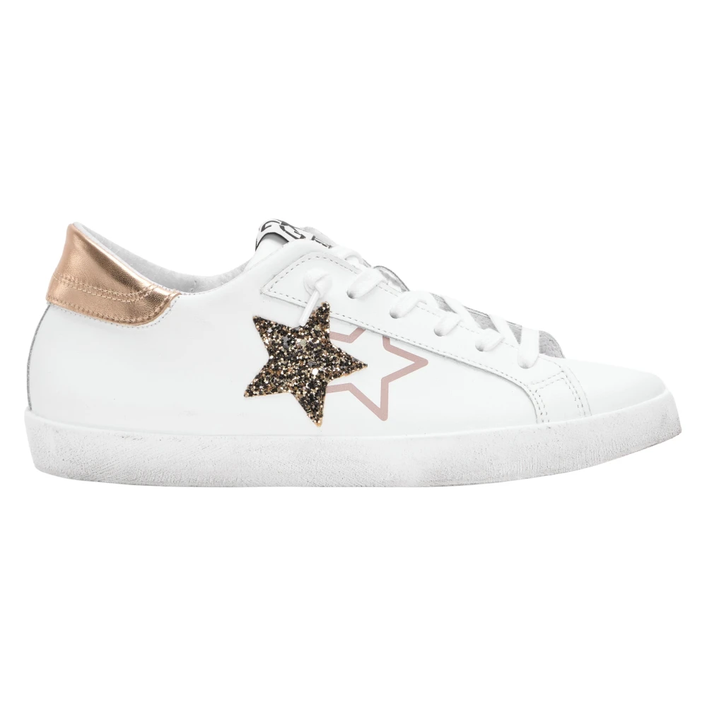 2Star Witte leren sneakers met koper- en zwarte details Dames Schoenen