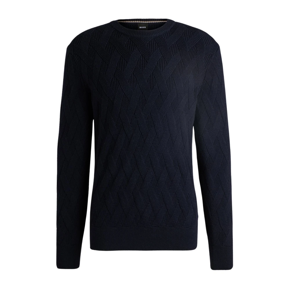 Hugo Boss Blå Crew Neck Sweater Elfredo Blue, Herr