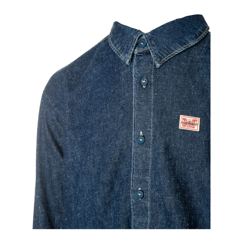 American vintage Klassieke Denim Shirt met Logo Patch Blue Heren