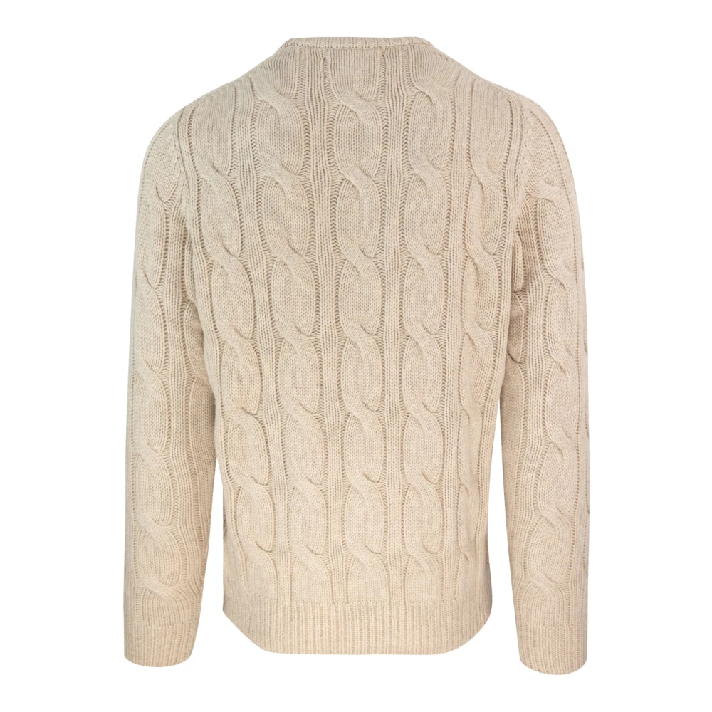 MC2 Saint Barth Ronde hals Gebreide Trui Geribbelde Zoom Beige Heren