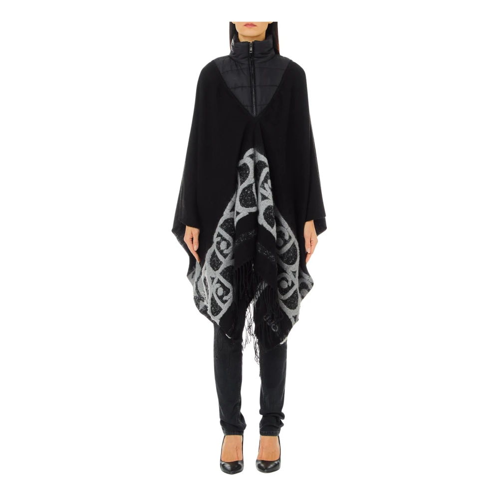 Liu Jo Zwarte Hoge Hals Rits Poncho Jas Black Dames