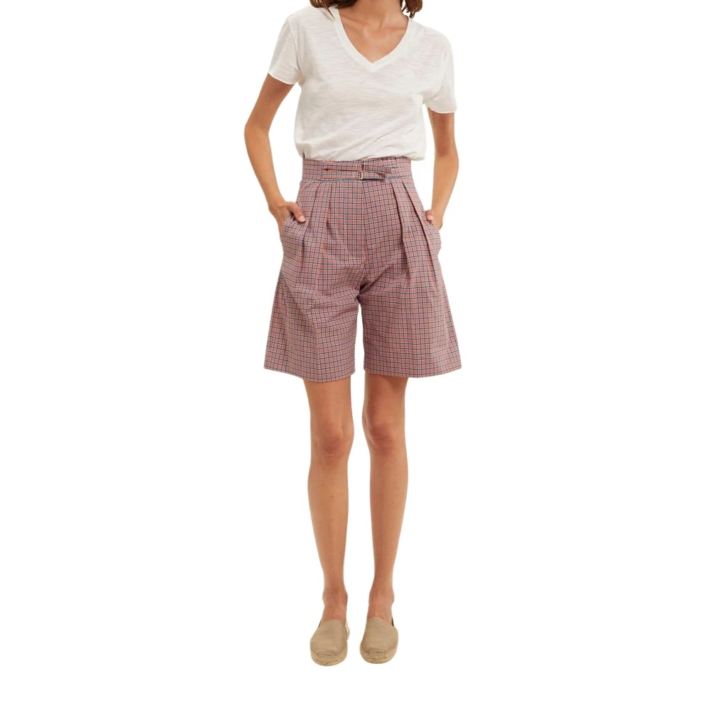 Ines De La Fressange Paris Rode geruite hoge taille shorts Multicolor Dames