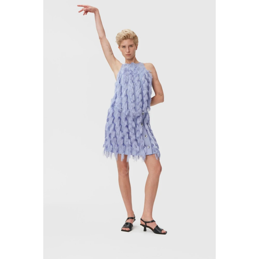 Ganni Fringed Mesh Rok Purple Dames