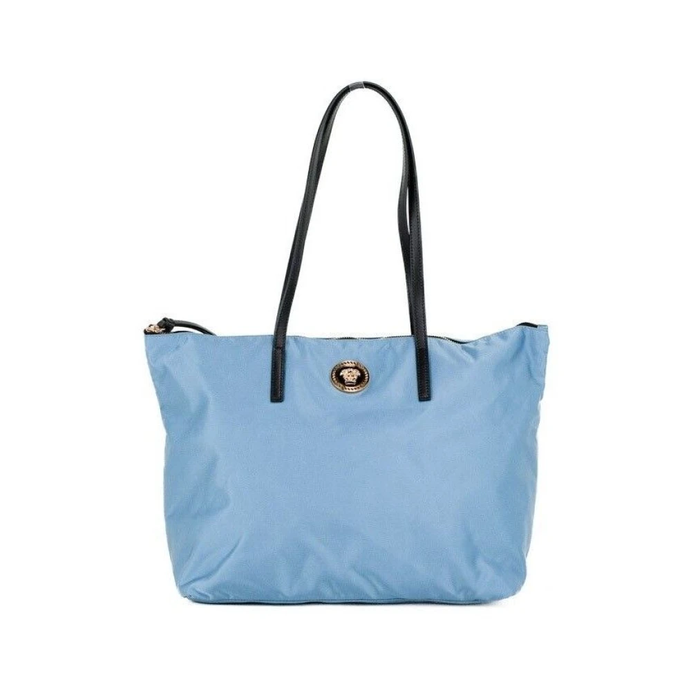 Versace Portuna Medusa Medium Cornflower Blue Nylon Leather Tote Bag Purse - Image 2