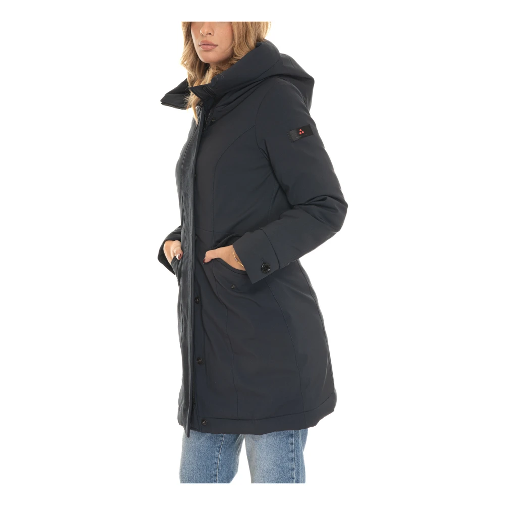 Peuterey Lange donsjas met vaste capuchon Blue Dames