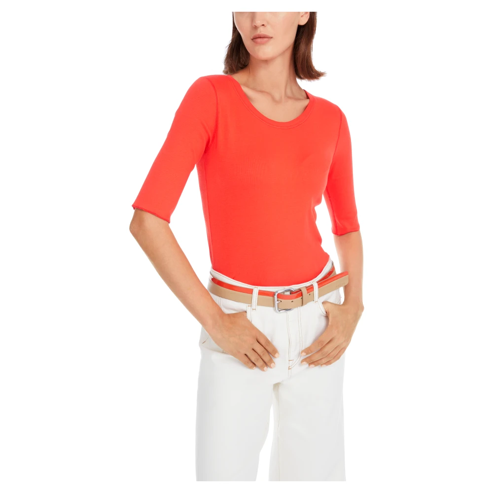 Marc Cain Stretch katoenen geribbeld longsleeve shirt Red Dames