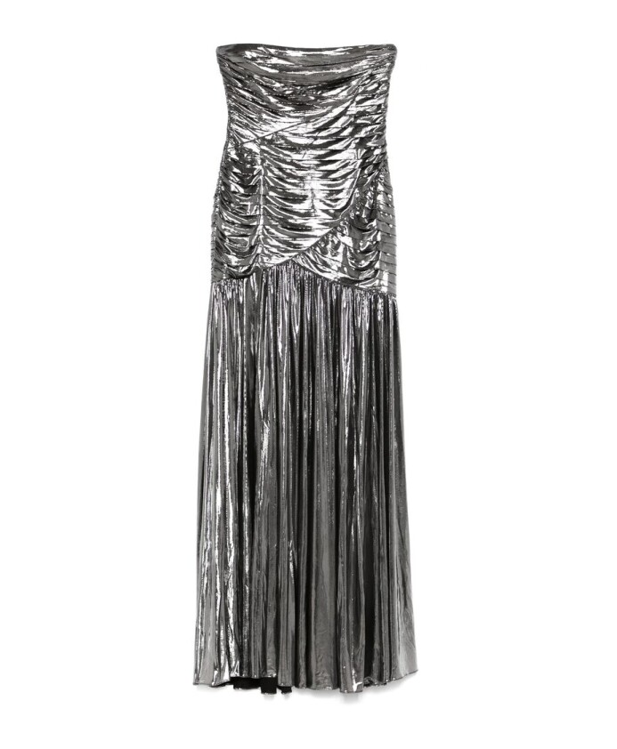 silver-tone-strapless-pleated-dress