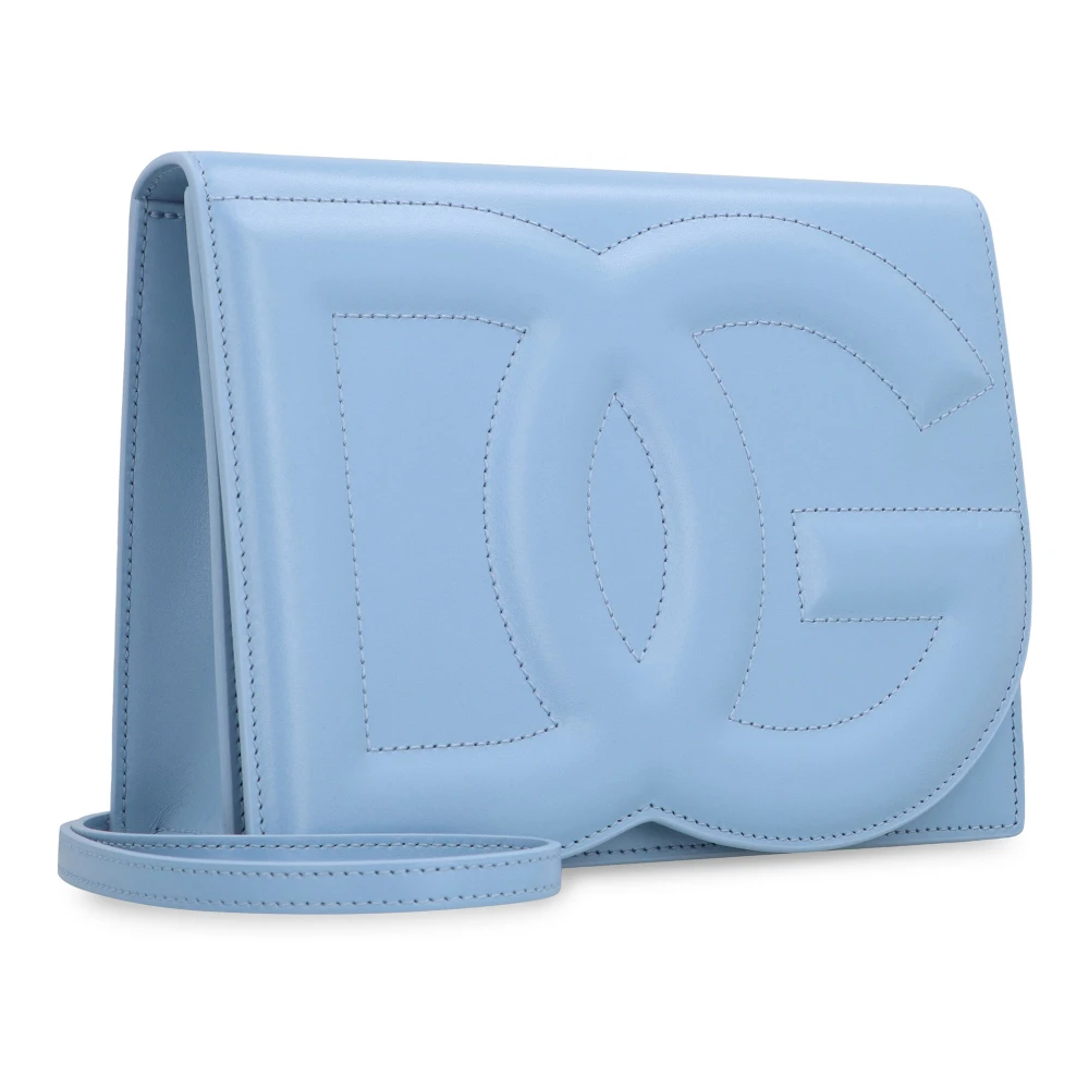 Dolce & Gabbana Geëtst Logo Leren Crossbody Tas Blue Dames