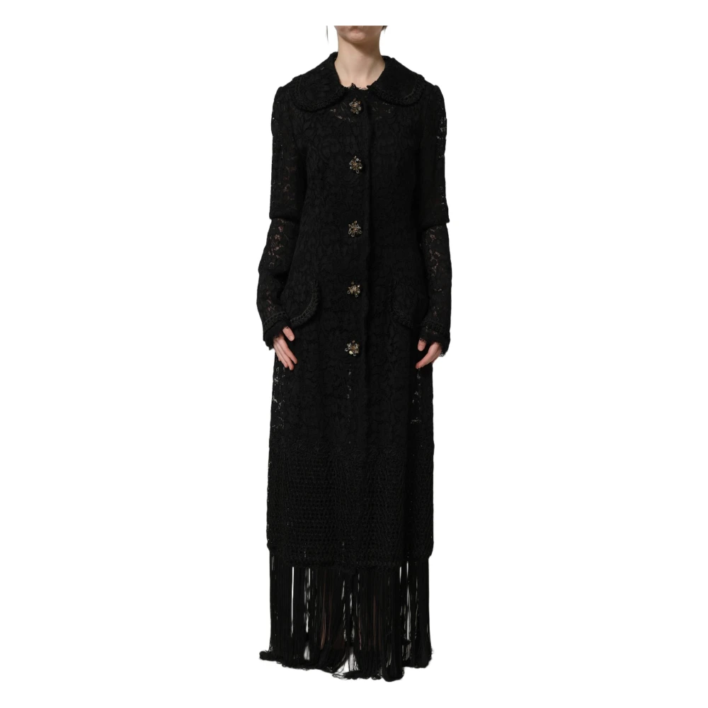 Dolce & Gabbana Black Guipure Lace Long Coat - Female - Single-Breasted Coats - S - Coats