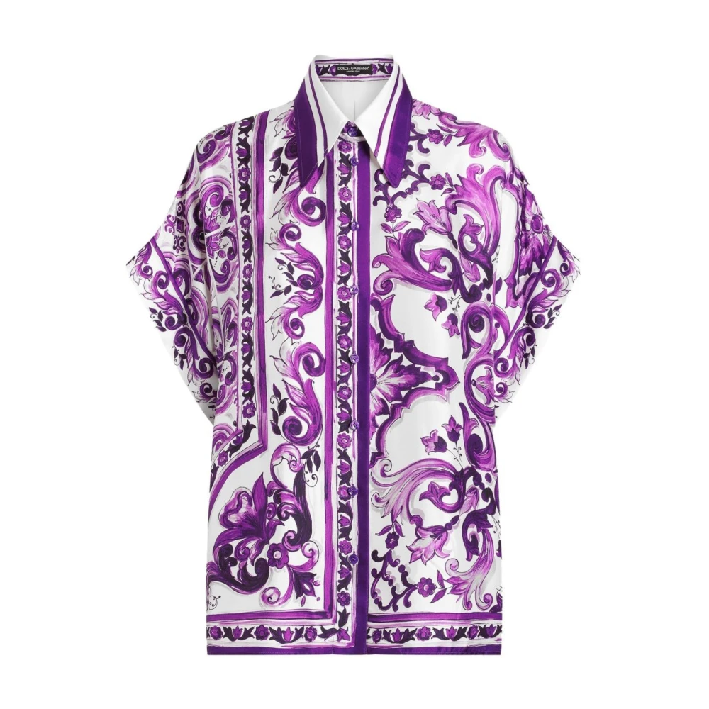 Dolce & Gabbana Damen Violett Seiden Batwing Kragen Knopfhemd