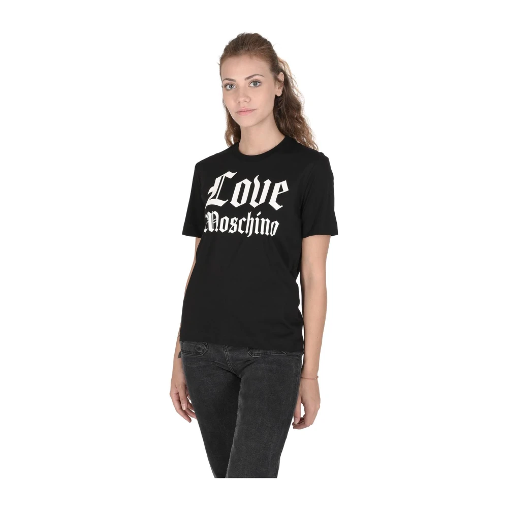 Love Moschino Women's Black T-Shirts, Xs, Gothic Logo Tee Crew Neck