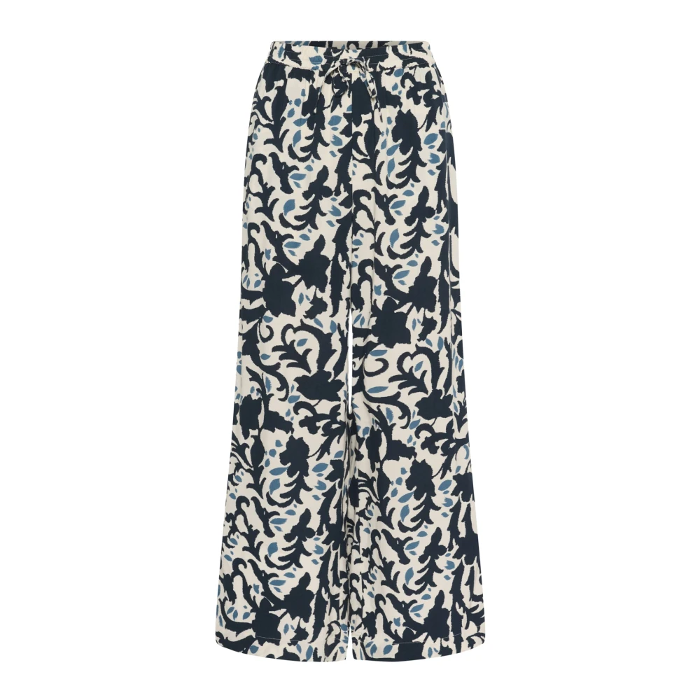 Part Two Multicolor Wide Trousers, Female, Xs, Midnight Navy Ornament Loose Fit Trousers
