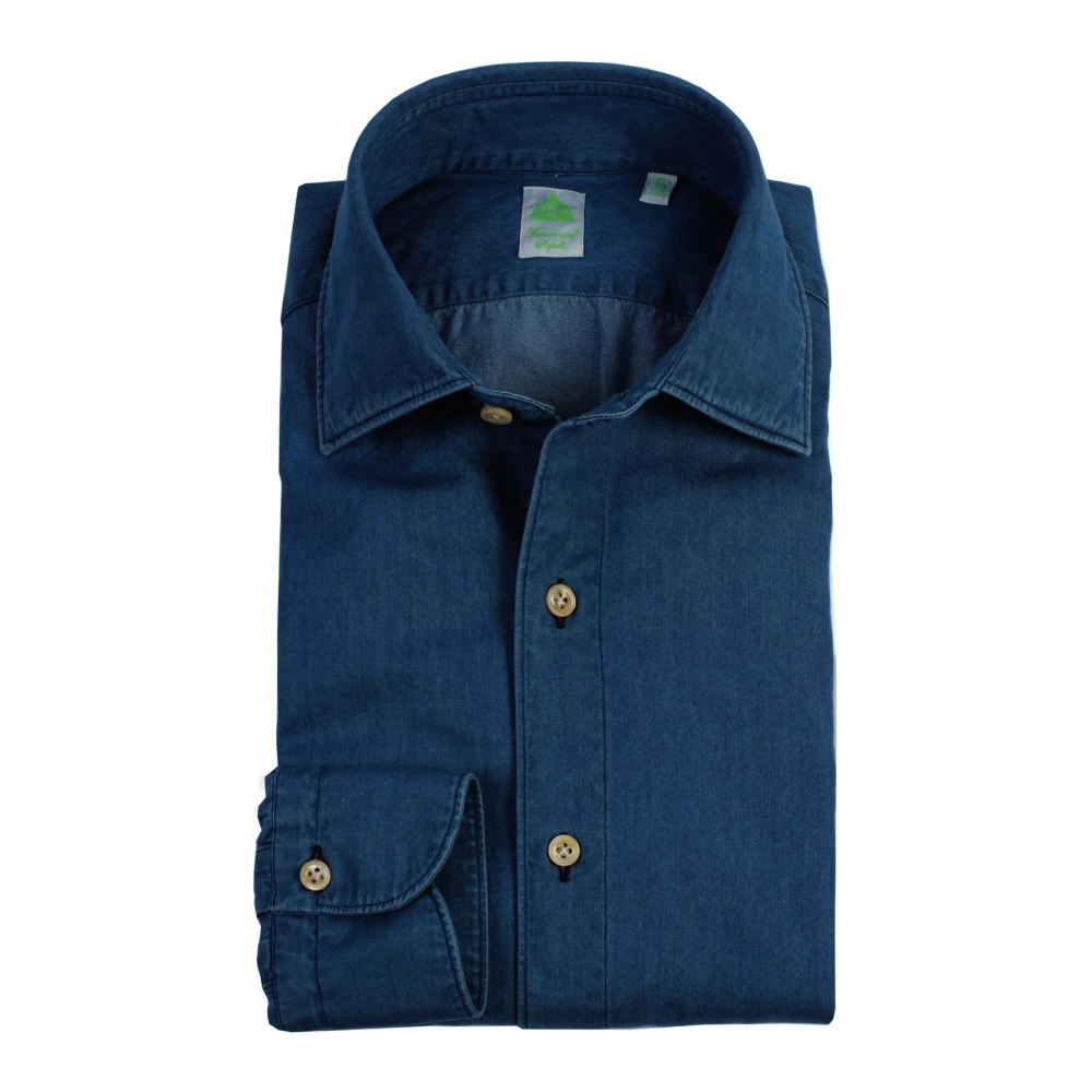 Finamore Gaeta Denim Overhemd Blue Heren