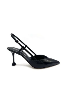 Svarta Lackläder Slingback Klackar