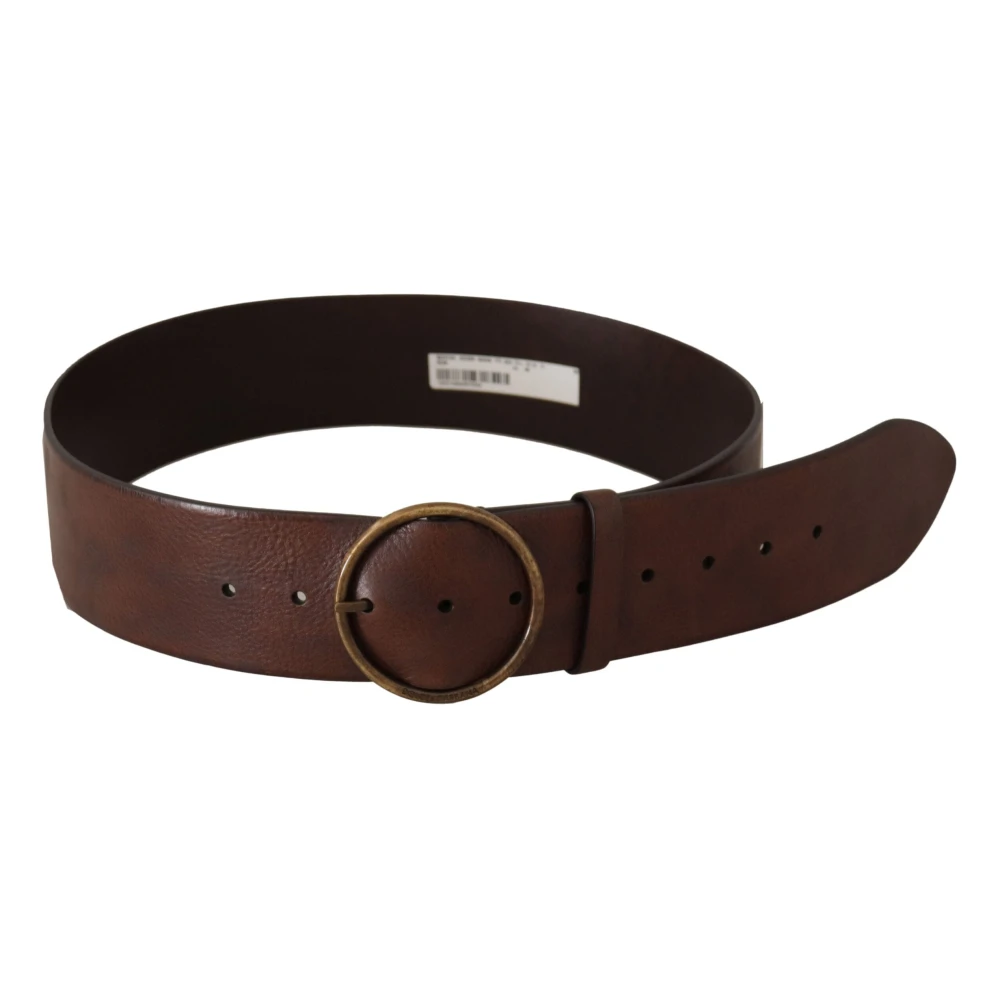 Dolce & Gabbana Brede Taille Leren Metalen Ronde Gesp Riem Brown Dames