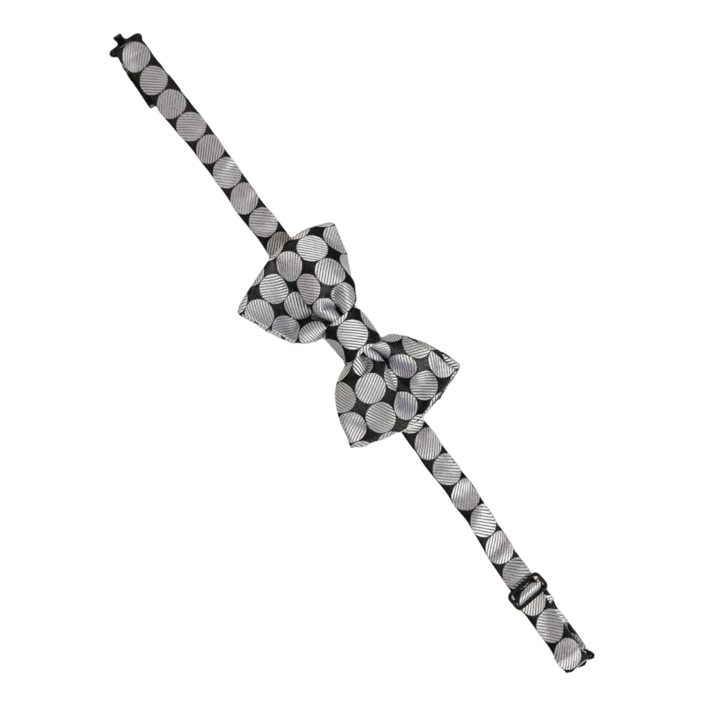 Dolce & Gabbana Men Black Silver Circles Adjustable Neck Papillon Bow Tie - Image 2