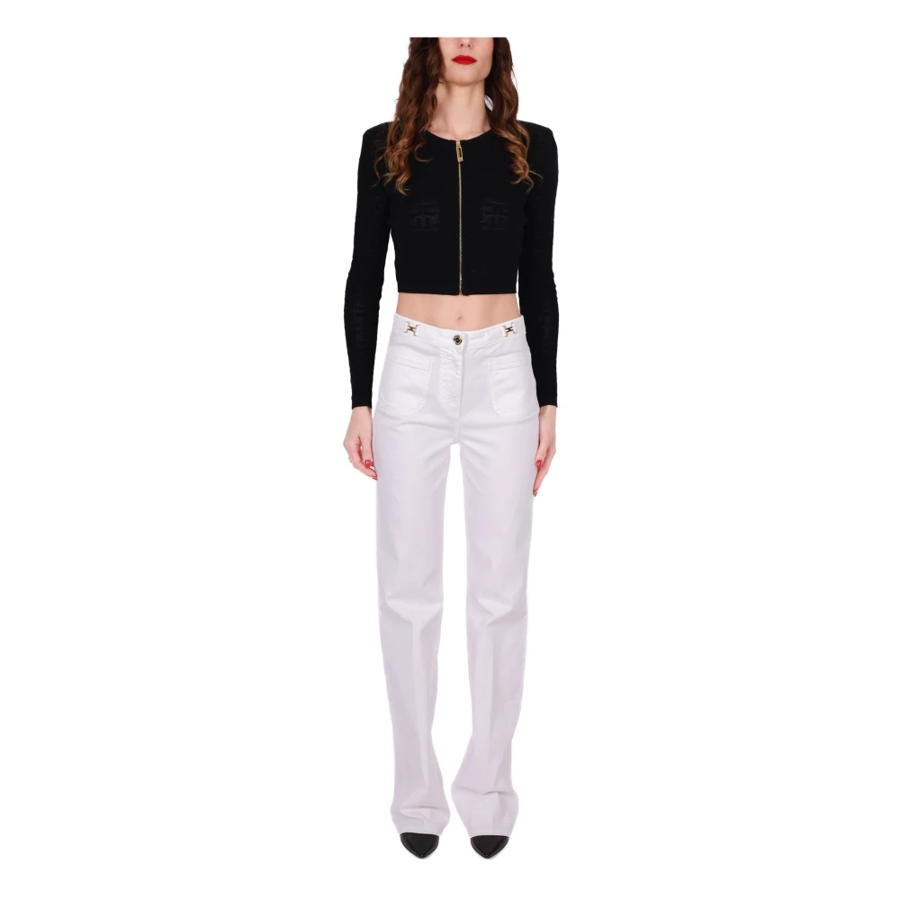 Elisabetta Franchi Witte Denim Palazzo Jeans White Dames