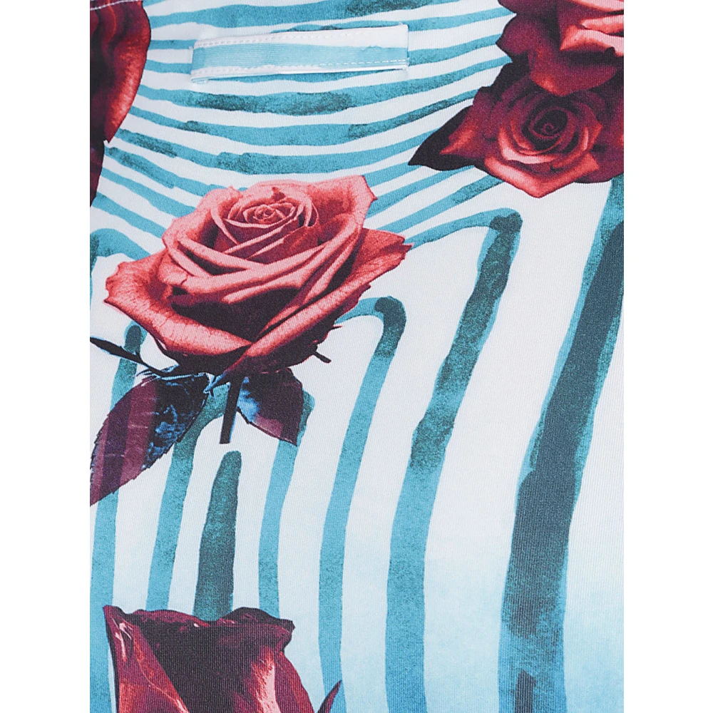 Jean Paul Gaultier Blauwe Gestreepte Midi Rok met Rozenprint Multicolor Dames