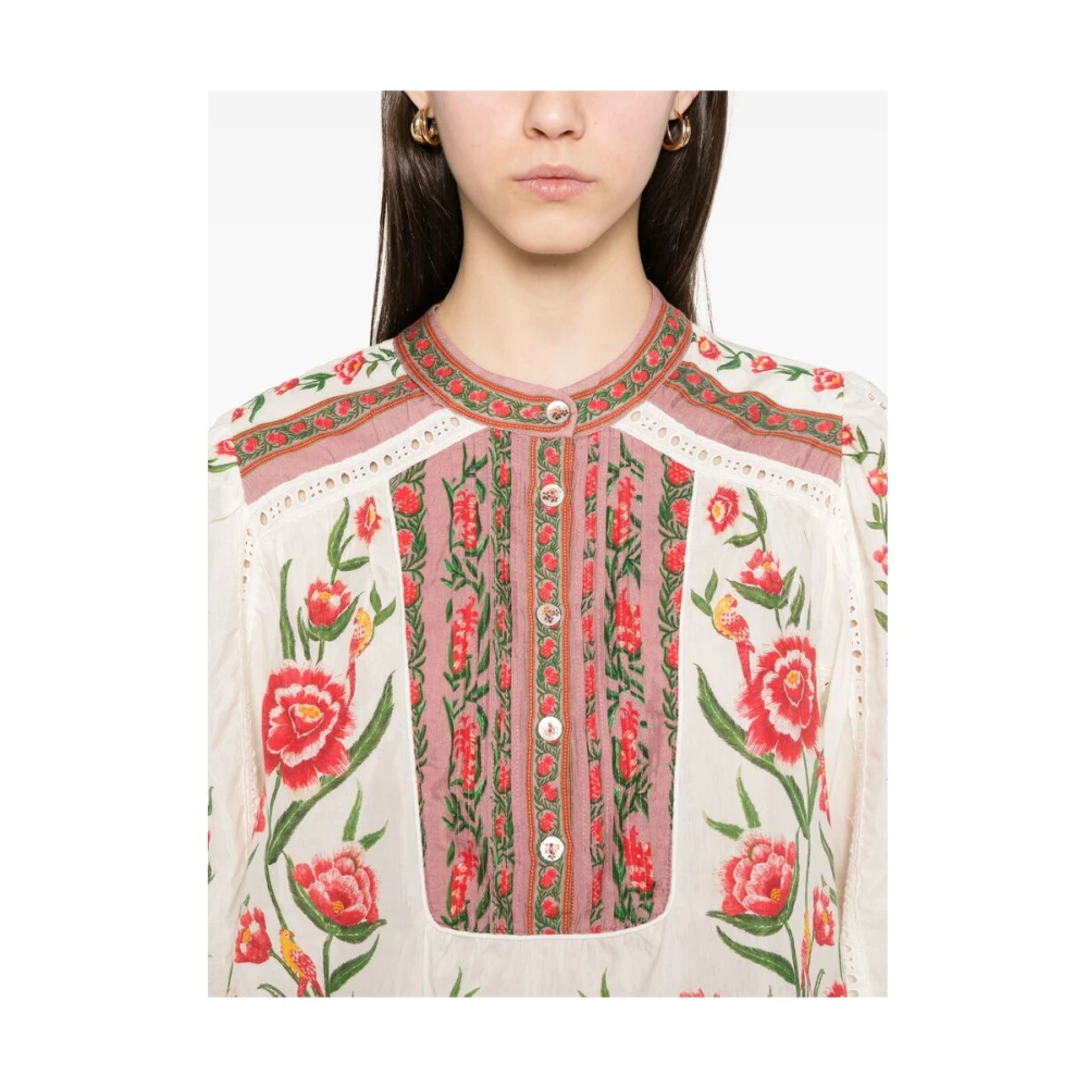 Farm Rio Ecru Hemdkraag Shirt Lange Mouwen Multicolor Dames