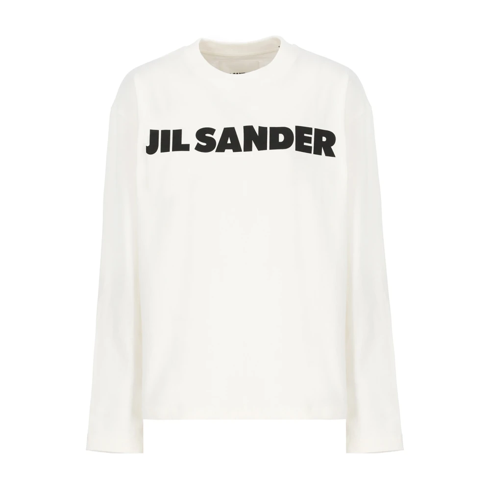 Jil Sander Witte Katoenen T-shirt met Bedrukt Logo White Dames