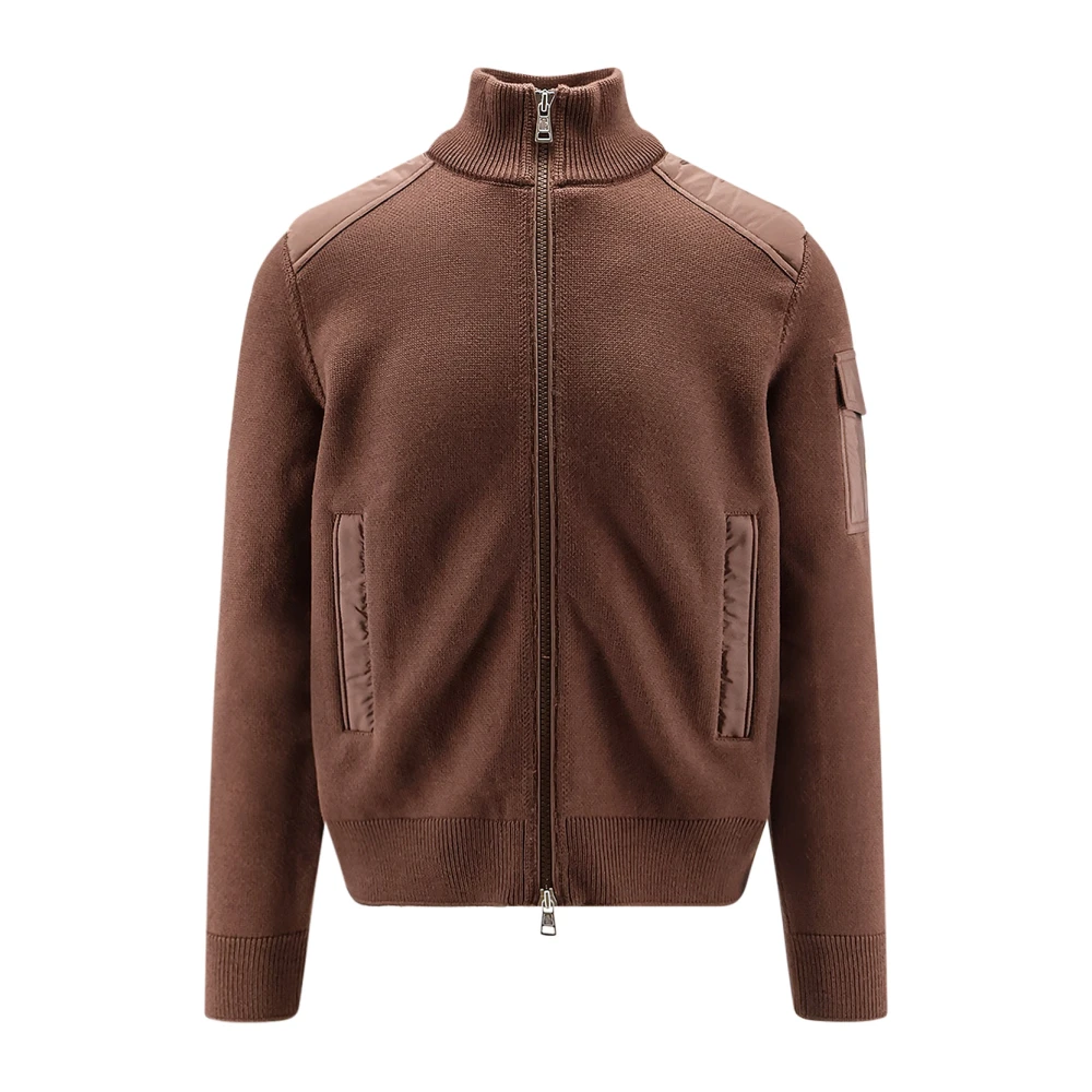 Moncler Brown Cardigans, Male, M, Padded Wool Zip-Up Cardigan
