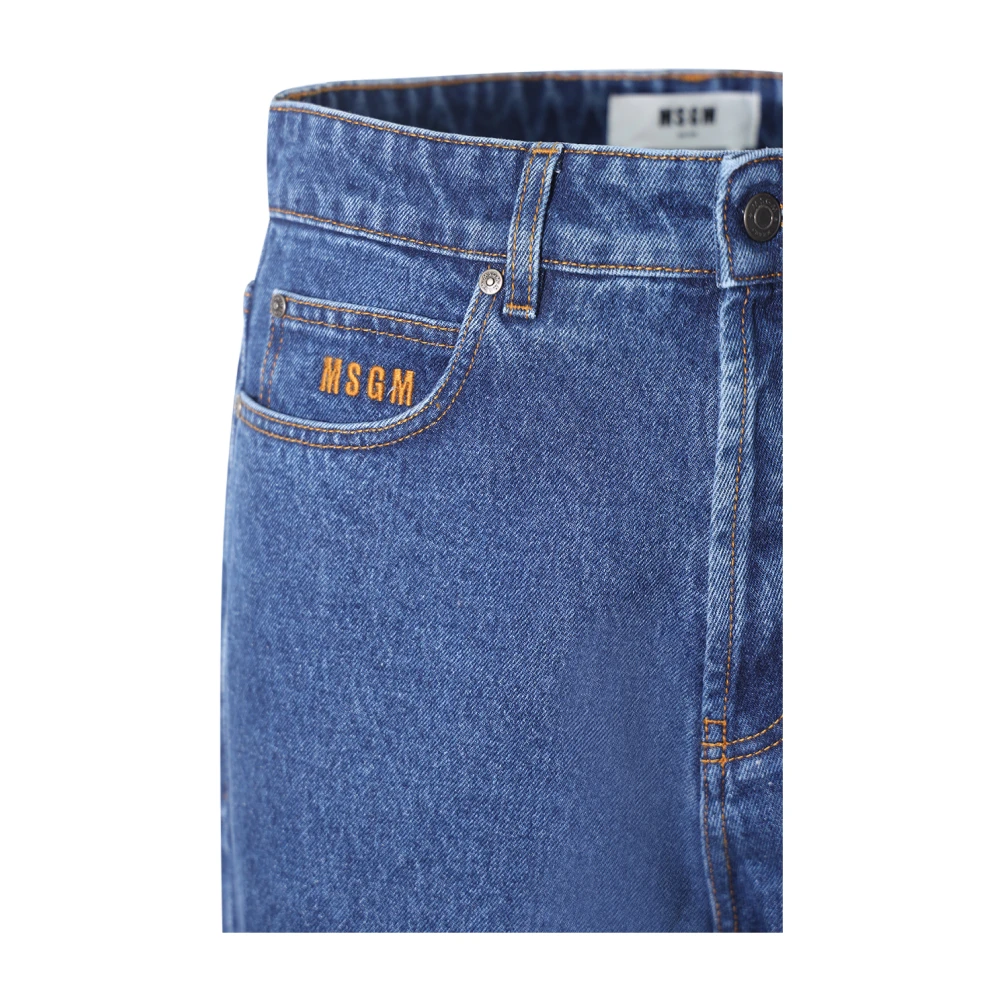 Msgm Blauwe Jeans met Logo Applicatie Blue Heren