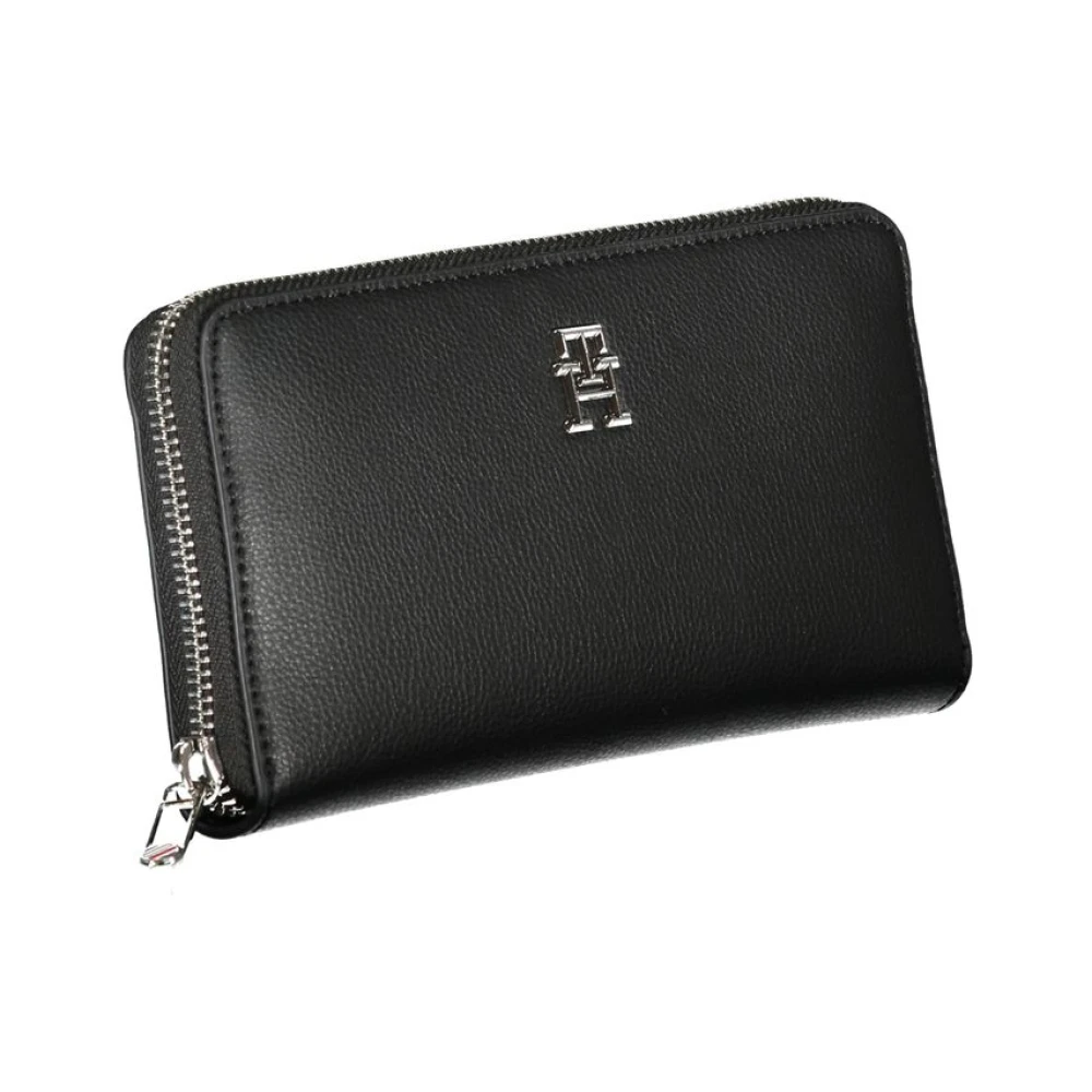 Tommy Hilfiger Elegante zwarte portemonnee met rits en meerdere vakken Black Dames