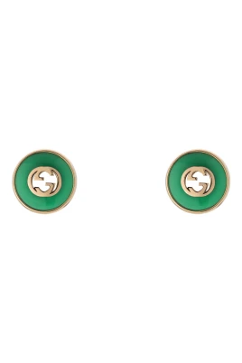 YBD786554002 - Interlocking Stud örhängen i rosa guld och grön agat