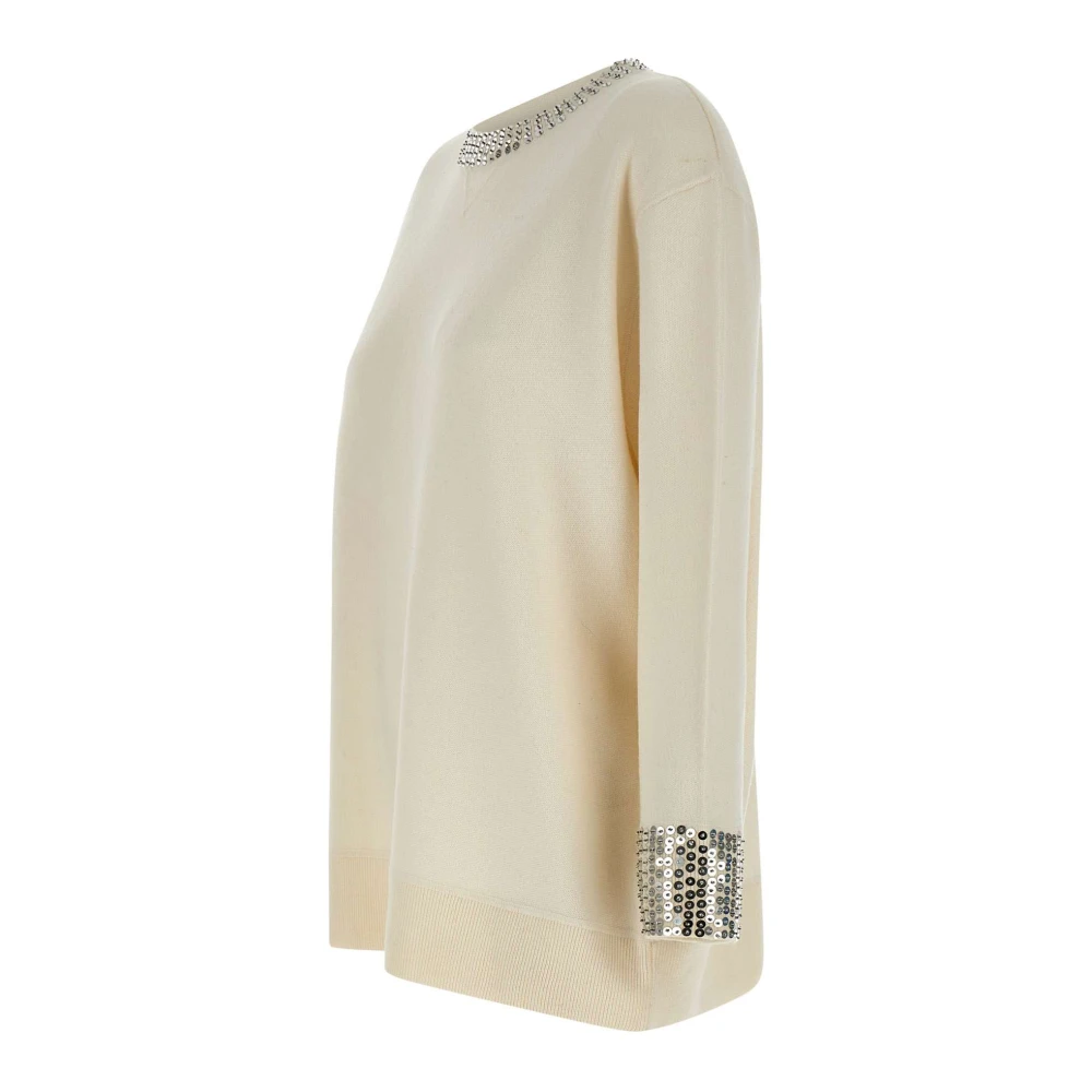 Kaos Pailletdetail Maxi Sweater Boter White Dames