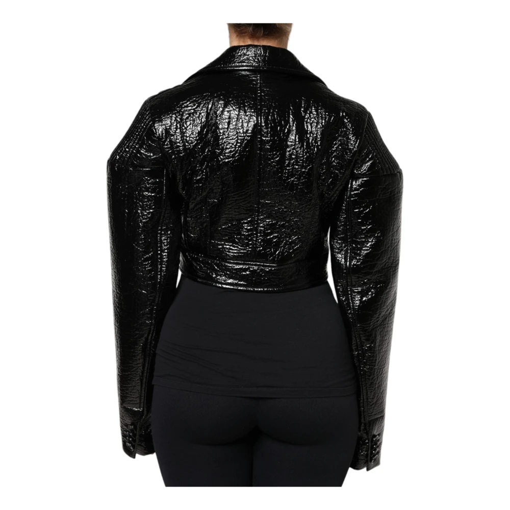 Dolce & Gabbana Zwarte leren cropped jas Black Dames