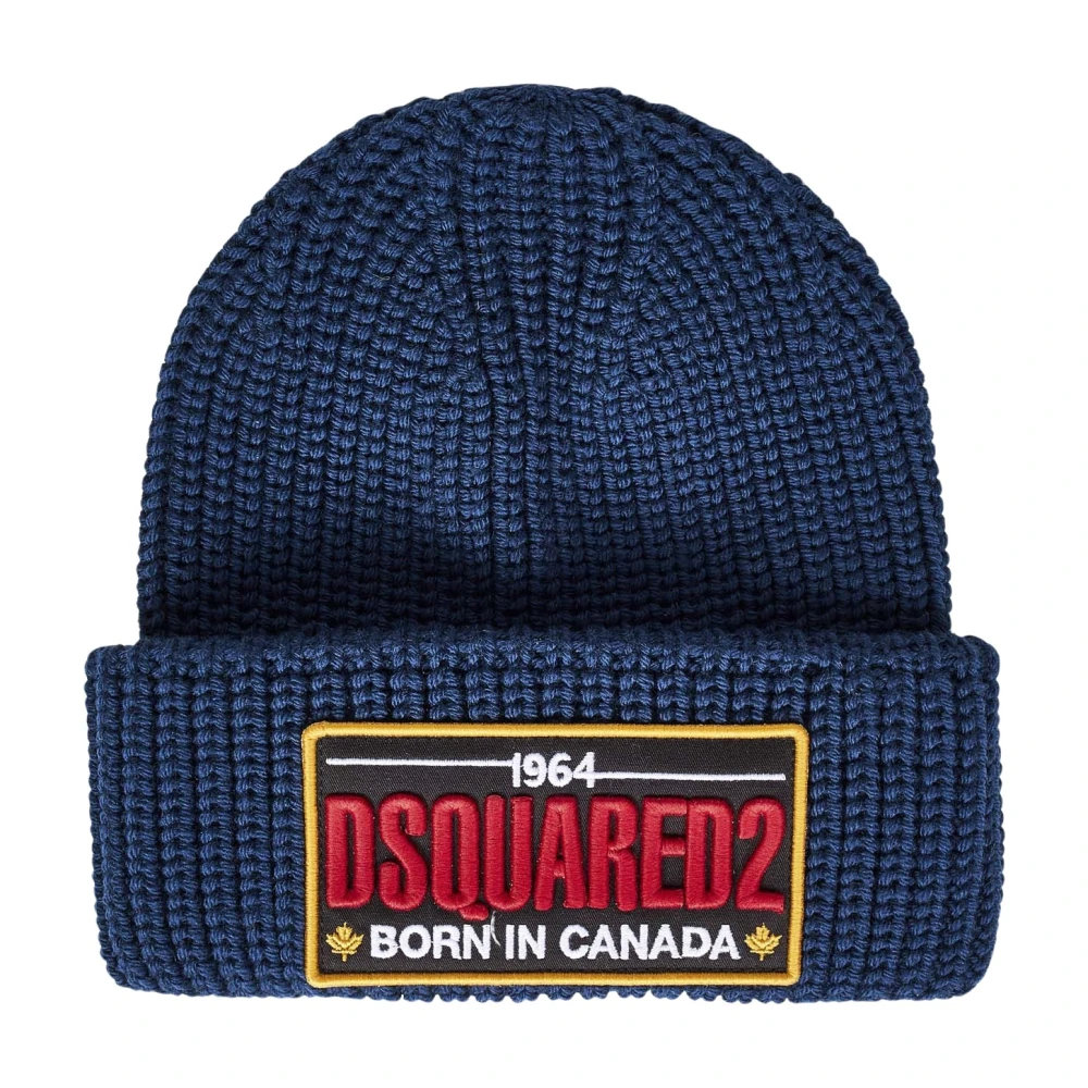 Dsquared2 Blauwe wollen muts met logopatch Blue Heren