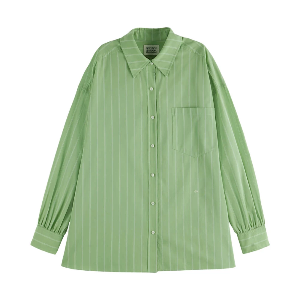 Scotch & Soda Gestreepte vriendin overhemd lange mouw Green Dames