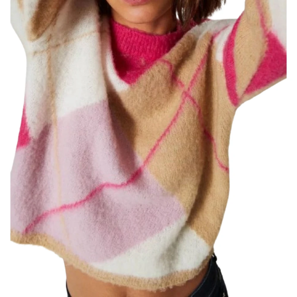 Twinset Roze Jacquard Argyle Trui Multicolor Dames