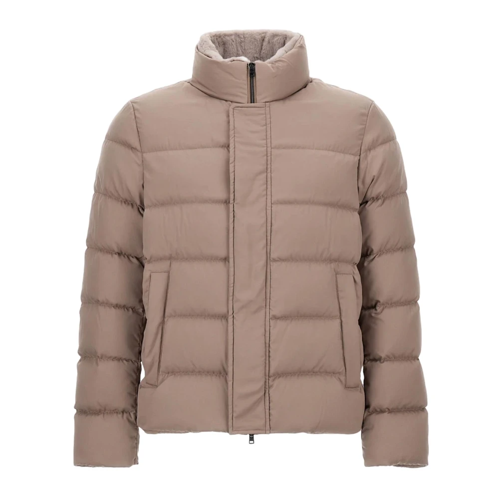 Herno Grijze gewatteerde jas met zilveren logo Gray Heren