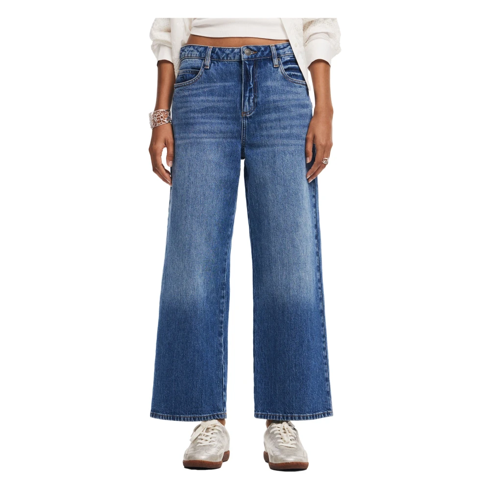 Desigual Blauwe Effen Dames Jeans Rits Knoop Blue Dames