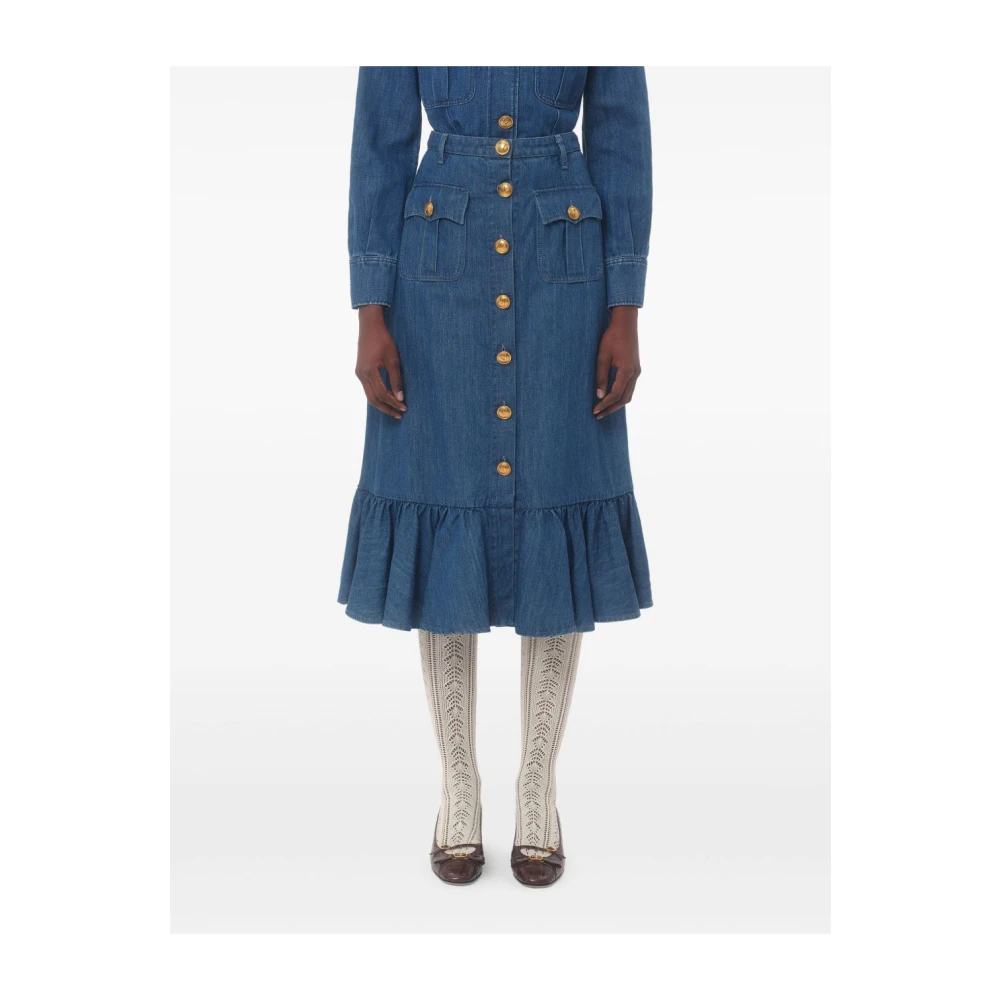 Valentino Blauwe Rok met Voorknoopsluiting Blue Dames
