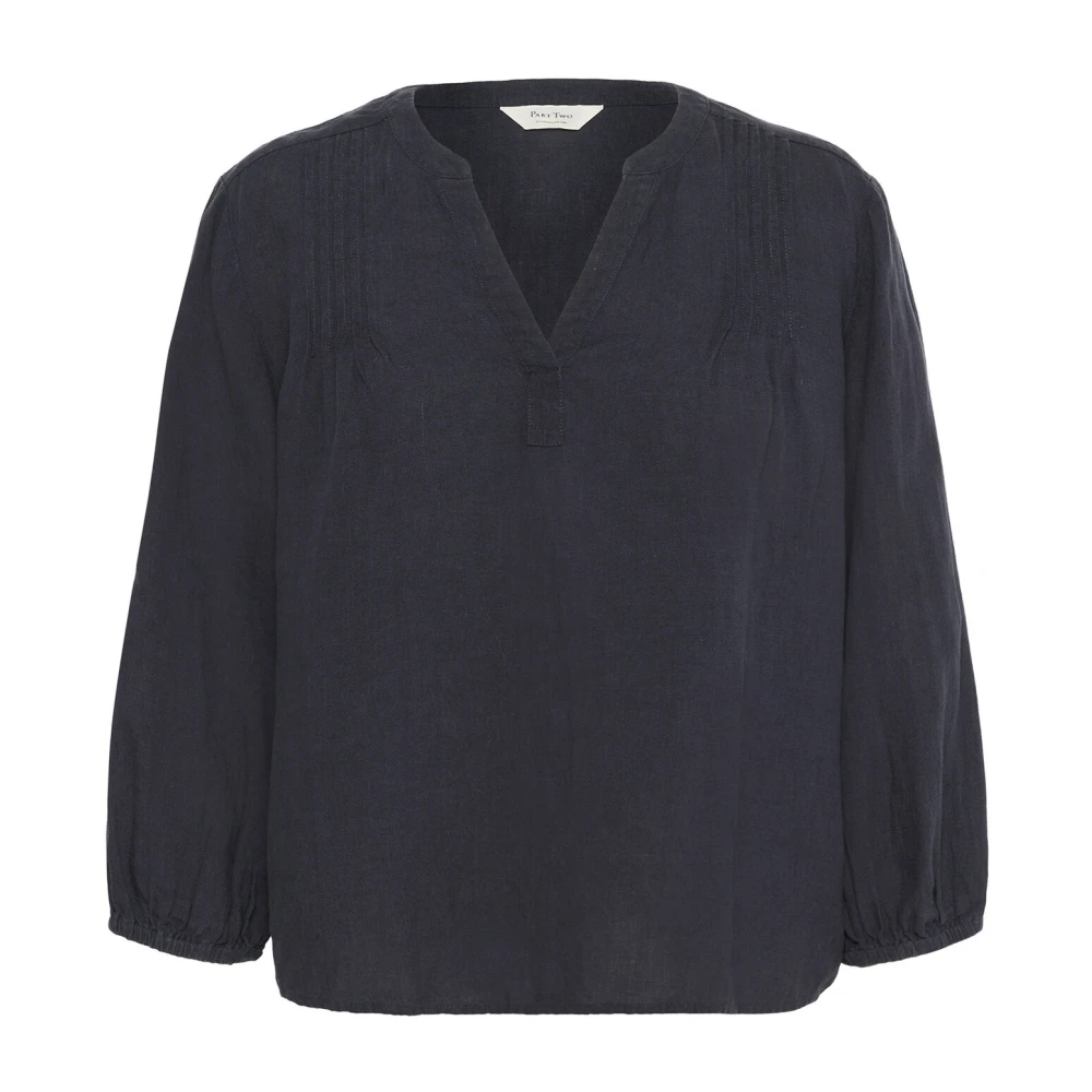 Part Two Midnight Blouse met Plooien en V-Hals Blue Dames