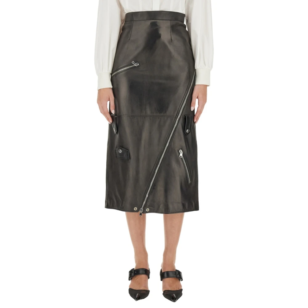 Alexander mcqueen Leren Midi Rok Black Dames