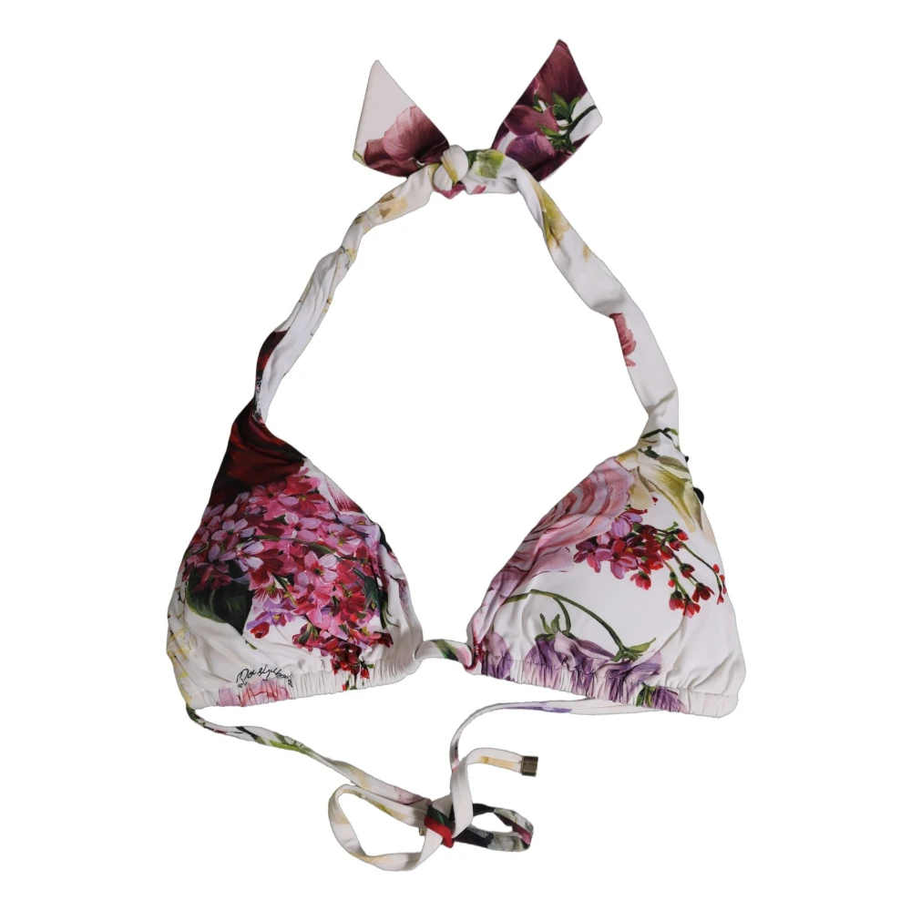 Dolce & Gabbana White Floral Print Triangle Beachwear Bikini Top - IT1 | XS - Image 2