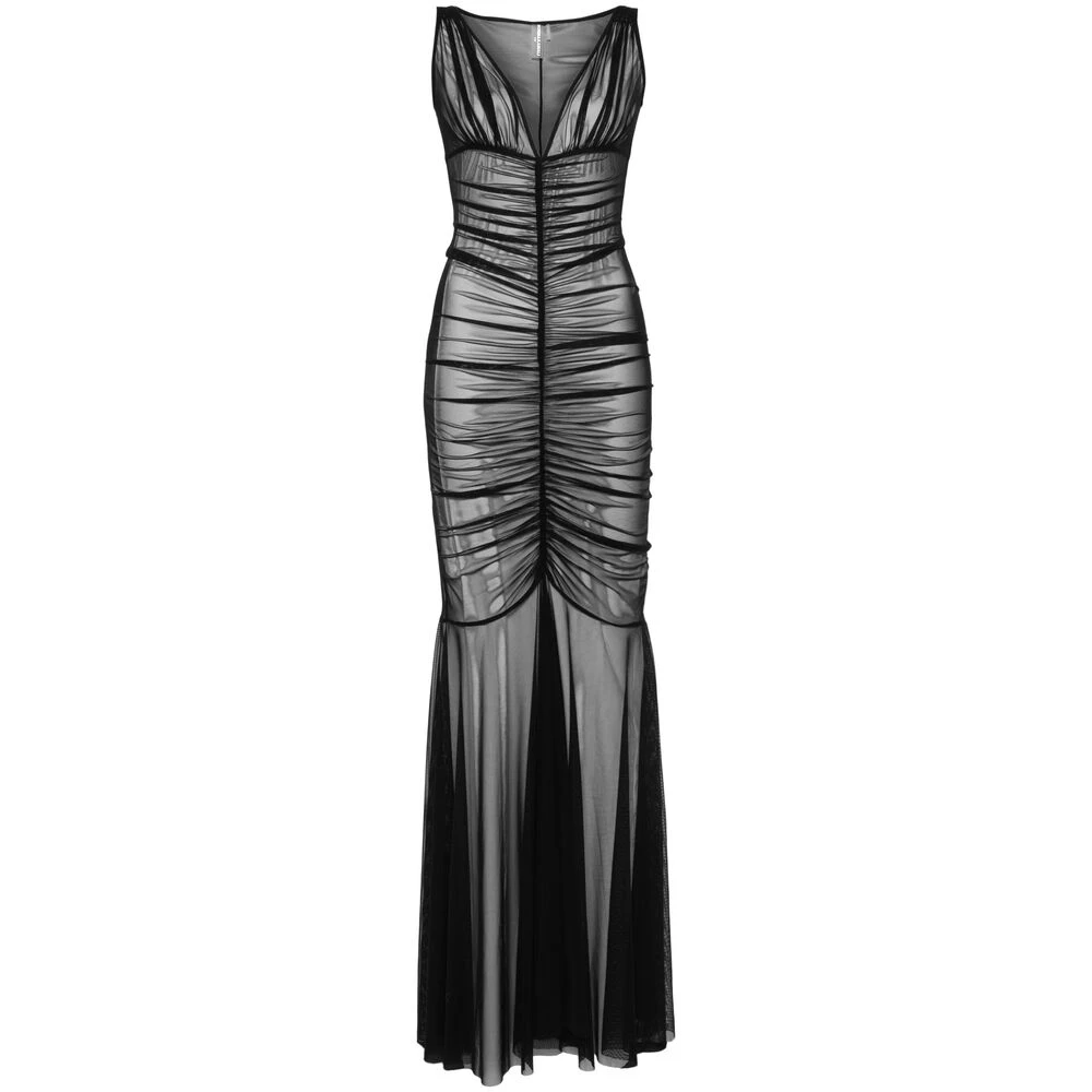 Norma Kamali Zwarte Fishtail V-hals Jurk Black Dames