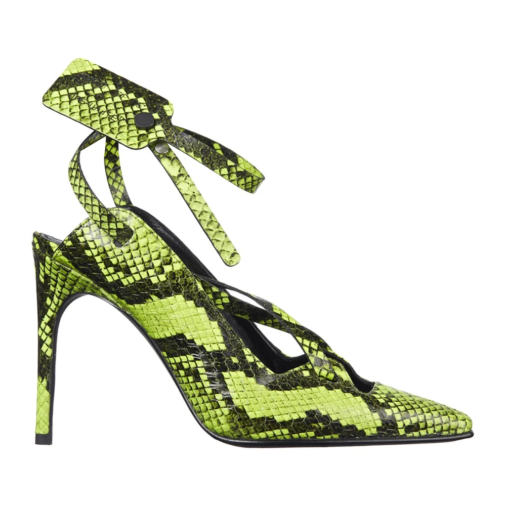 Off White Fluo Gul Python Print Kalvskinn Pumps Green, Dam