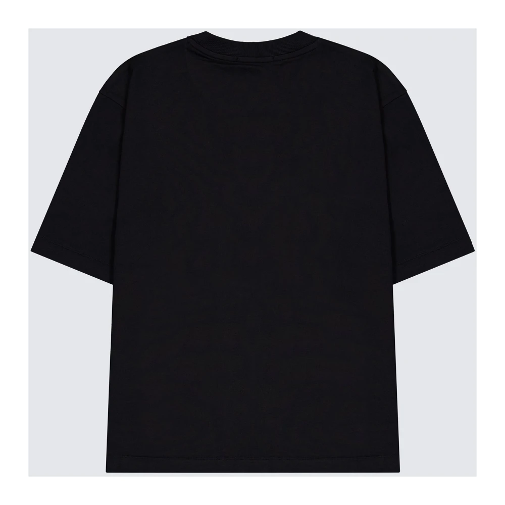 Laneus Boxy Crew Neck T-Shirt met Logo Borduursel Black Unisex